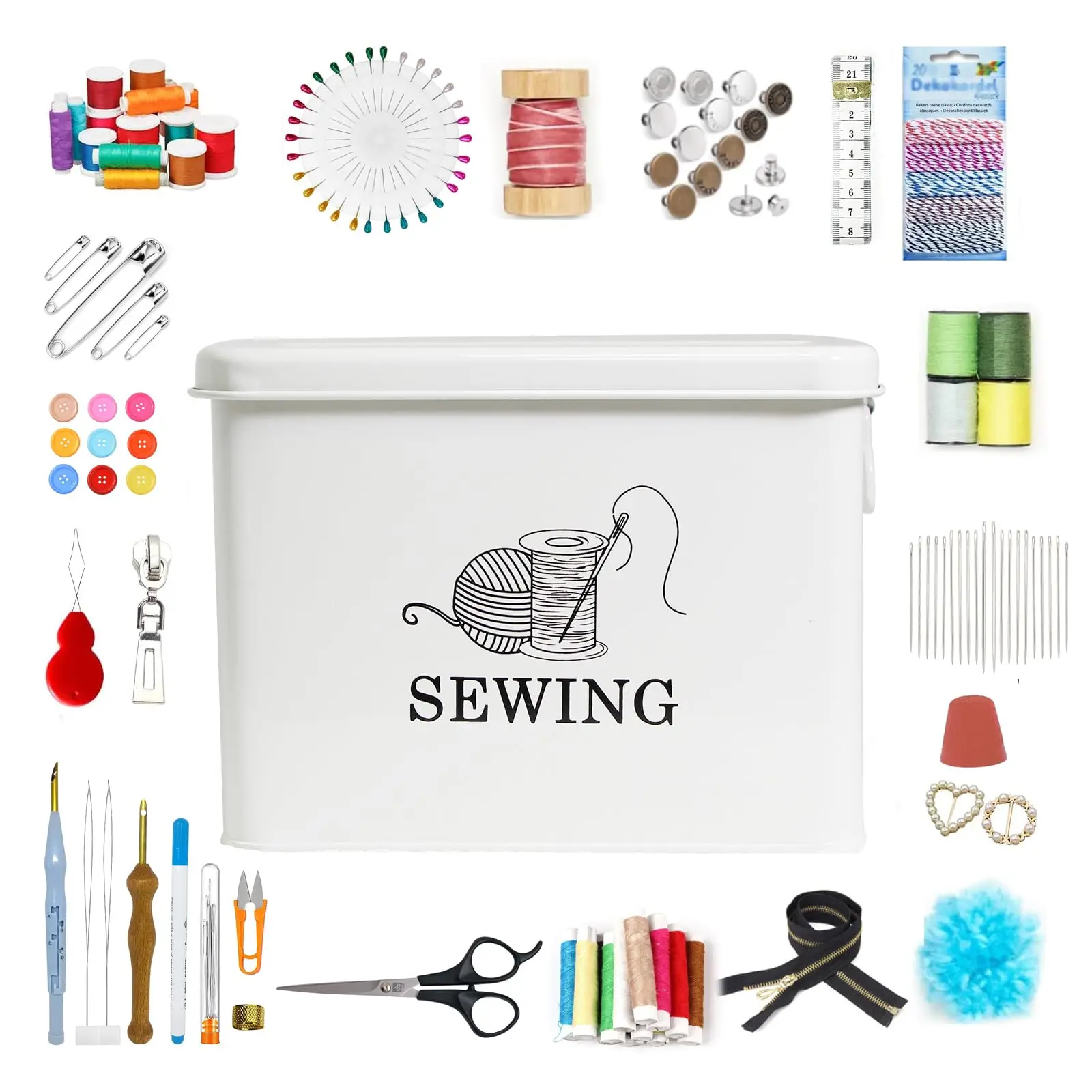 Household Galvanized Iron Sewing Storage Box  Metal Large Space Sewing Kit Storage Tool Box With Tray