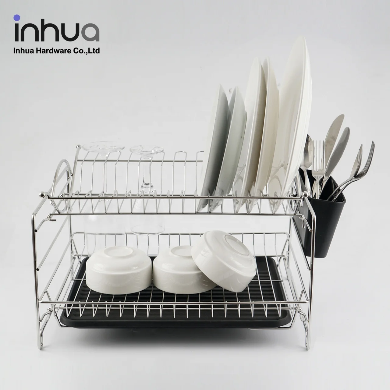 
Large capacity storage dish rack iron double-layers assembly dish drying rack with red wine holder for kitchen 