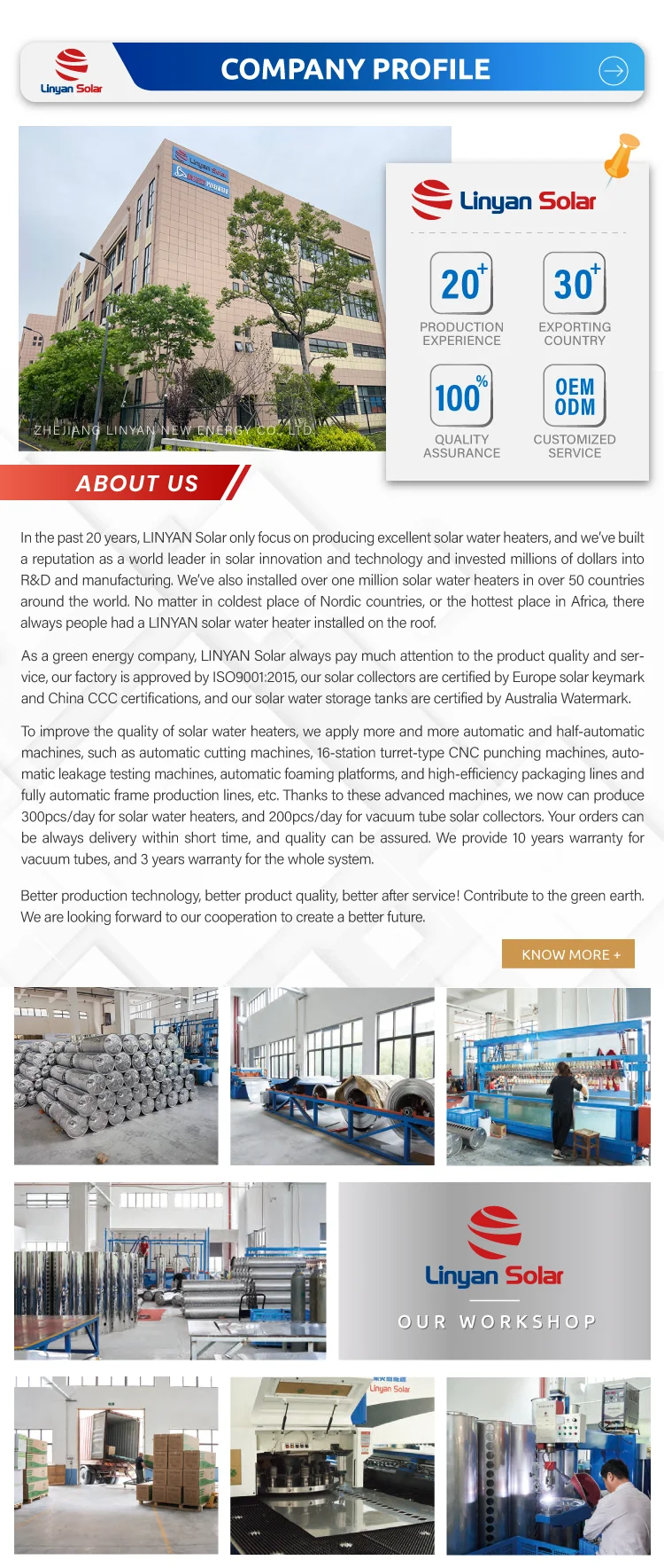 LINYAN Customize  Calentador de agua Solar Hot Water Heater System Stainless Steel Integrated Pressure Boiler Solar Water Heater