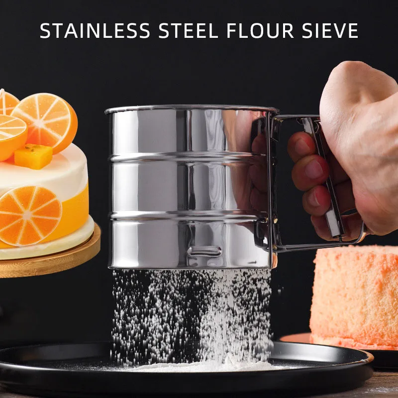 Stainless steel hand-held flour sifter Hand pressed semi-automatic filtering flour sifter Small flour sifter
