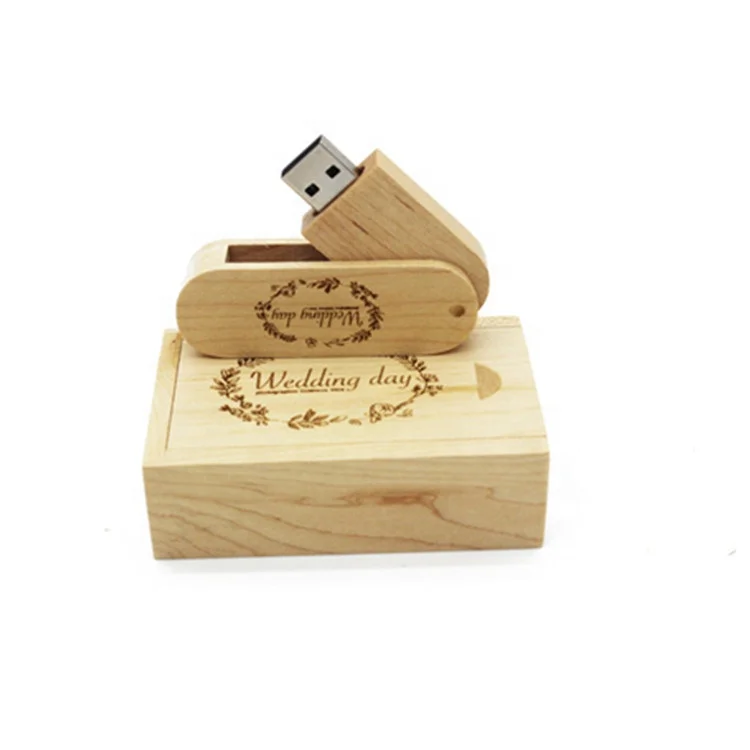 Rotating wooden U disk 32g exhibition gift creative rotating bamboo U disk lettering laser logo