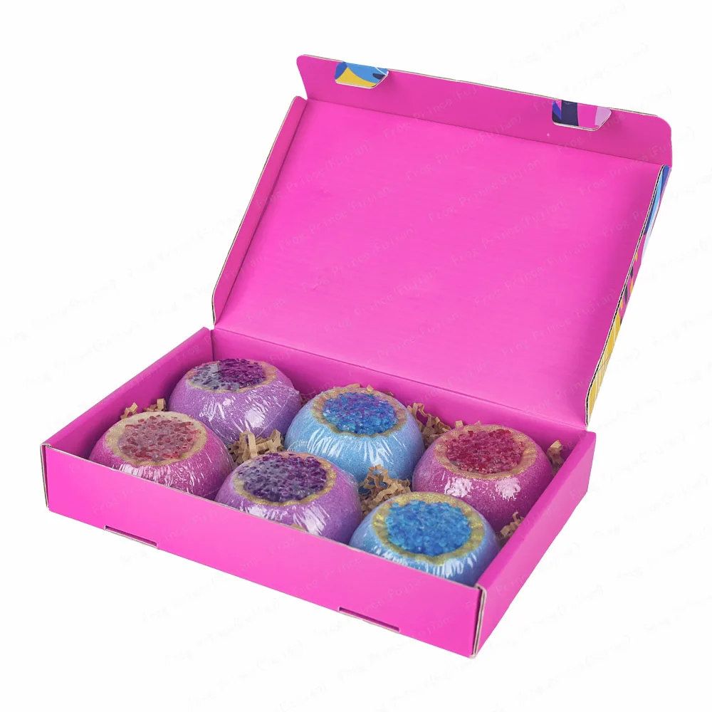OEM 6 pack crystal geode bath bombs with salts in half ball shape