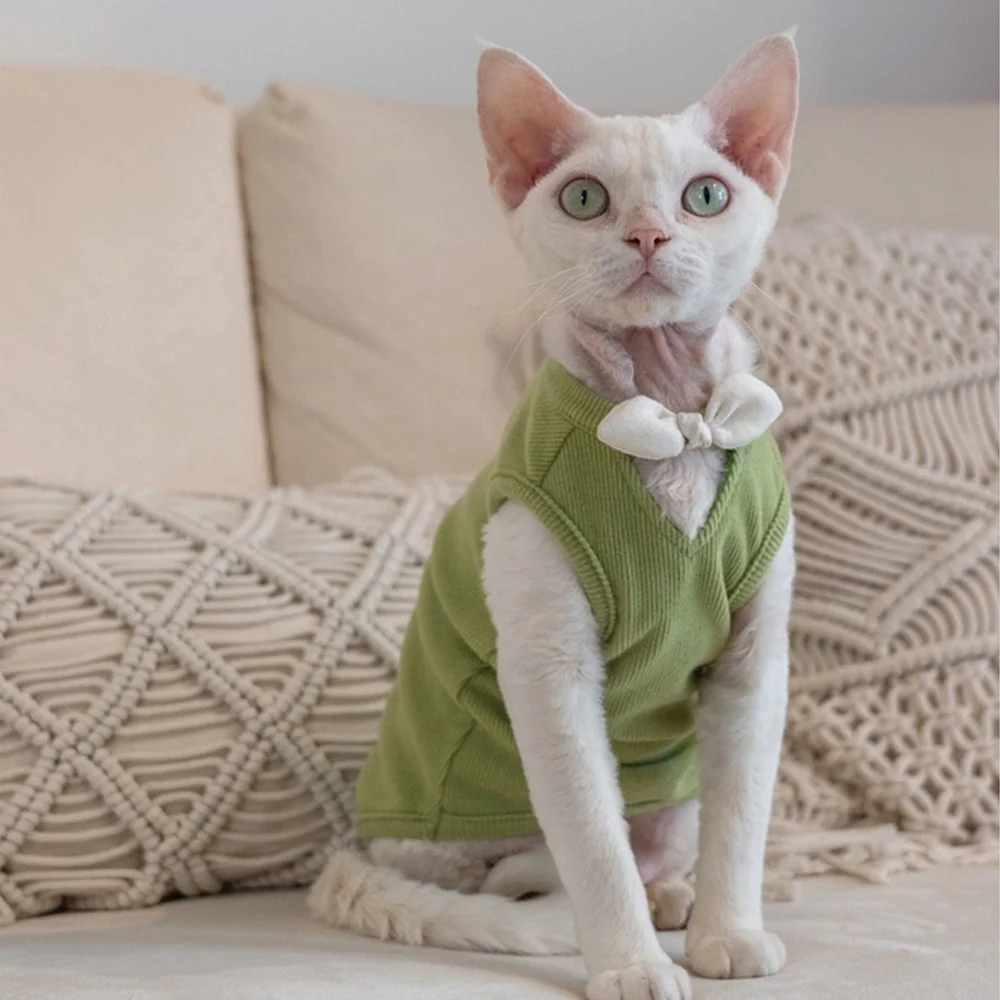 Sphynx T-shirt Hairless Cat Clothes Summer Vest Romper Catsuit Jumpsuit Sphinx Devon Cornish Rex Siamese Kitten Pet Home Wear