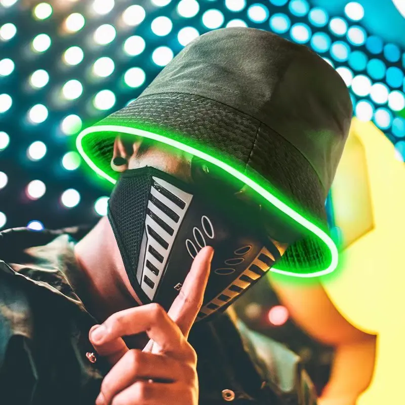 Led Bucket Beach Sun Hat Cotton Boonie Fishing Hats UV Protection Outdoor Hiking Light Up Fisherman Hat Party