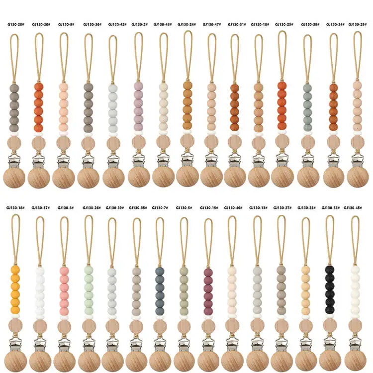 Baby Pacifier Clip Chain Newborn Chew Toy Nipple Holder Soother Bead  Infant Wooden Clip Teether Strap