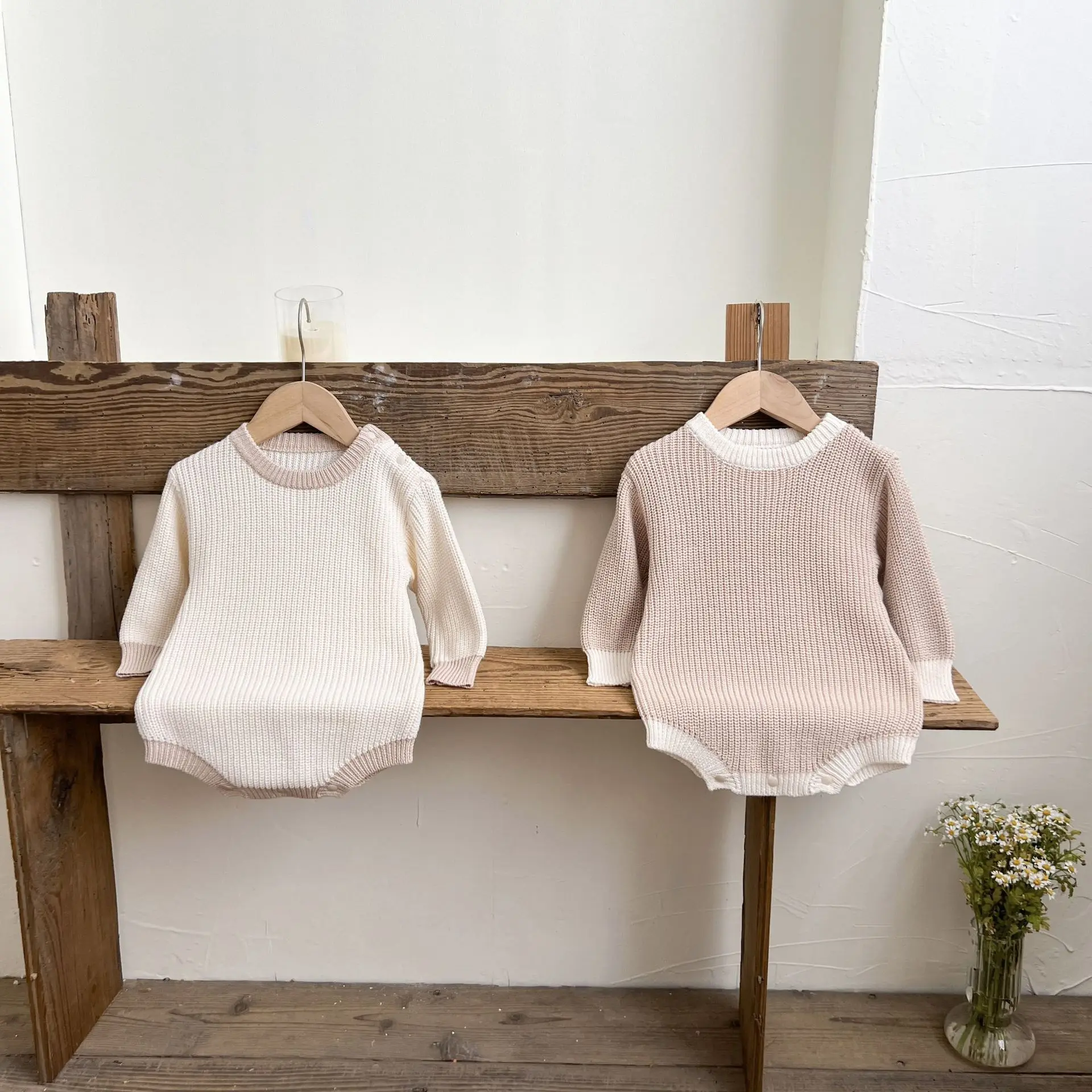 Baby clothing autumn cotton knit jumpsuit sweater go out ha clothes different color bag fart clothes crawling suit