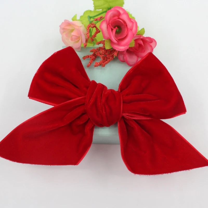 Manufacturer Custom 4cm Red Velvet Band Hand Tie Bow Decoration 100% Polyester Satin Handmade Ribbon Bows