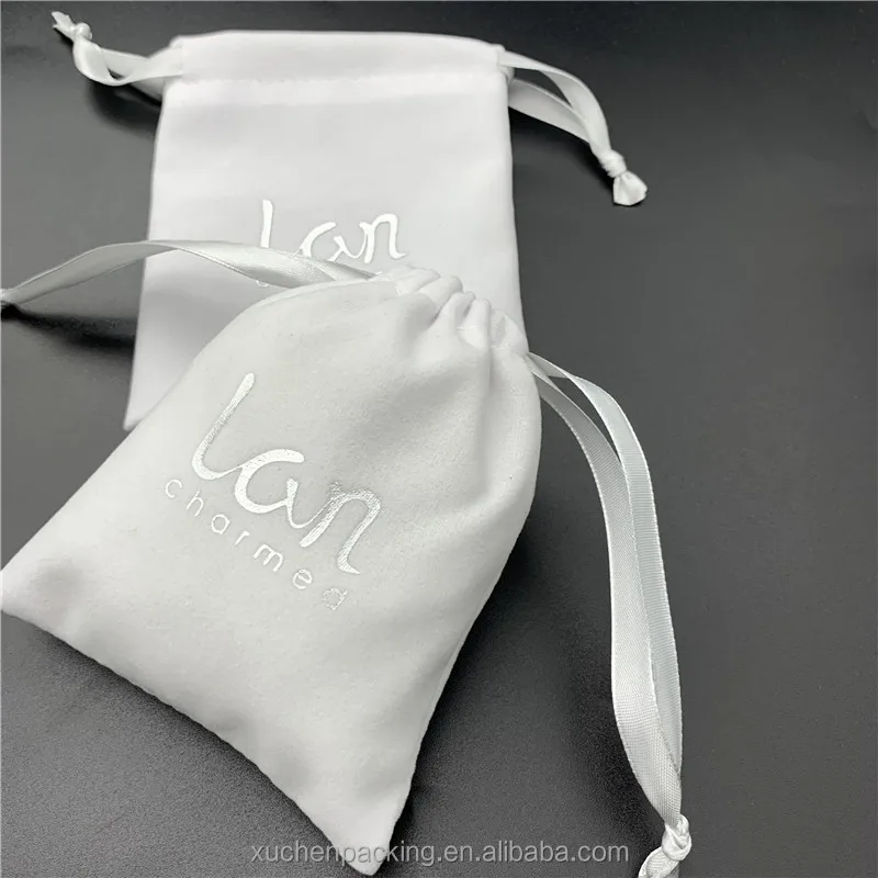 Hot Stamping Silver Velvet Jewelry Pouch for Ring Bracelet,White Velour Eyeshadow Palette Storage Bags