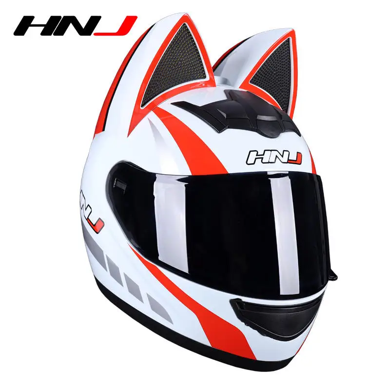 High-Strength Abs Lovely Cat Ear Motorbike Casco Motocross Motorcycle Helmets Full Face Helmet