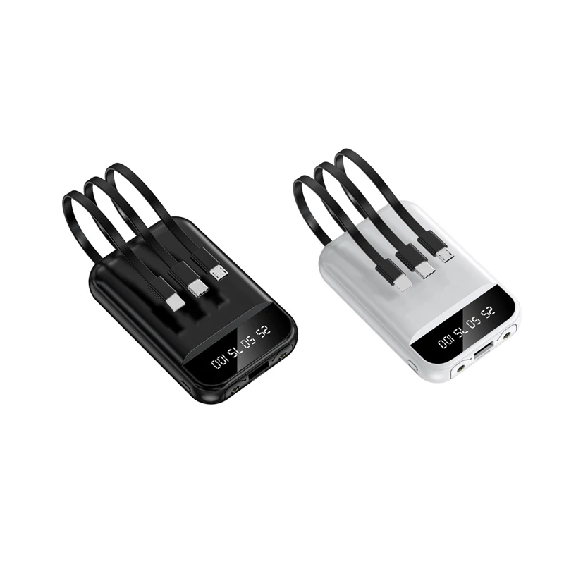 OEM/ODM Power Bank Built in Cables For Type-c Output Portable Charger  LED Display 10000mAh 5V 2.1A  Dual Inputs Power Banks