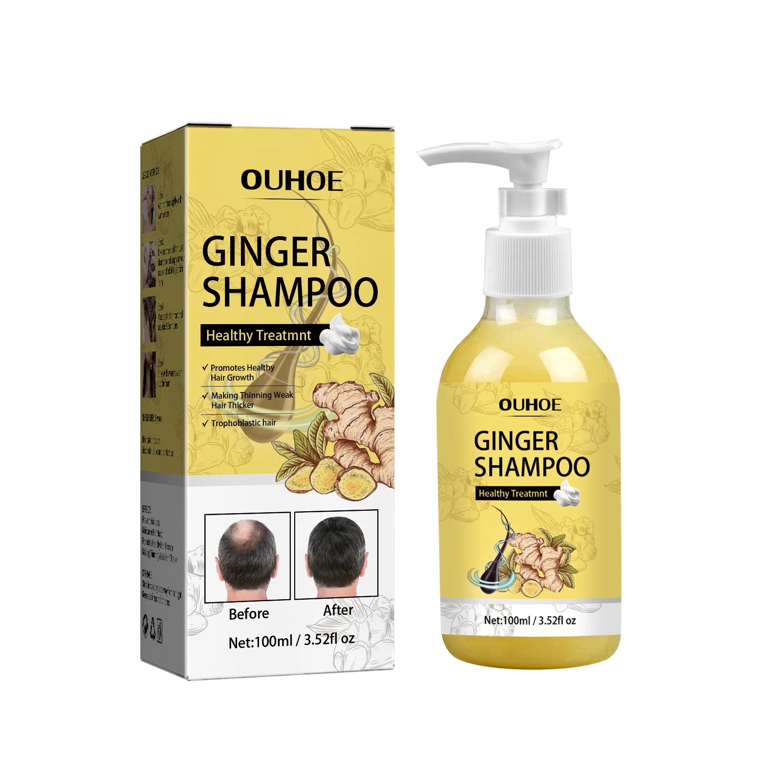 OUHOE Hair Shampoo Hair Growth Gel Moisturizing Anti-itch Solid Hair Care Dense Fluffy Body Care Organic Ginger shampooShampoo