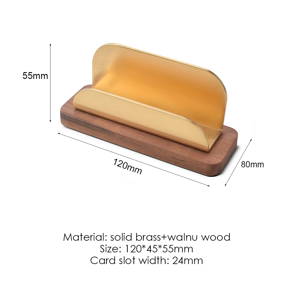 Wooden Business Card Holder Desktop Solid Brass Picture Stand Case with Wood Base Card Display Stand Business Card Display