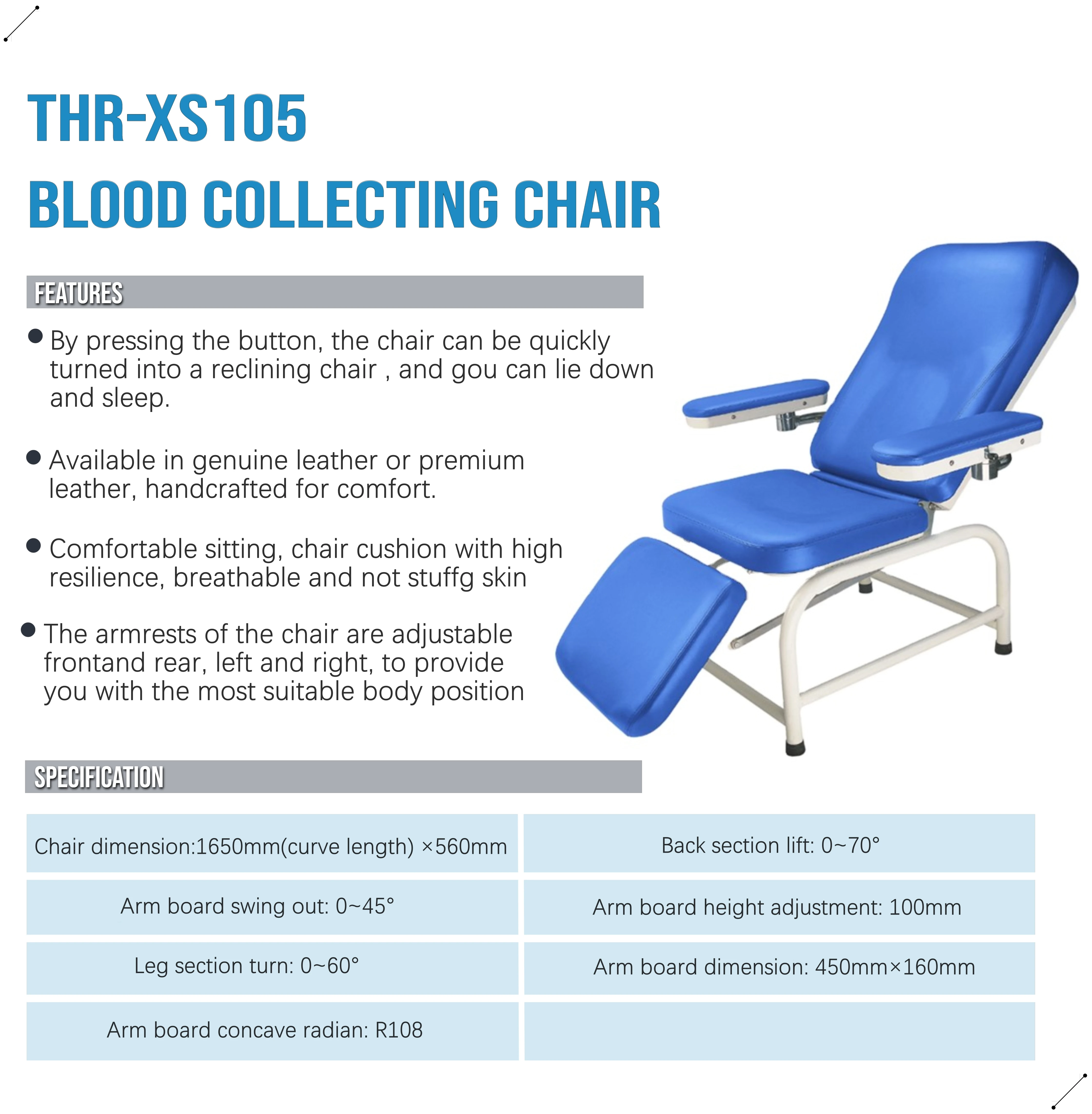 Factory Hospital Manual Blood Donor Chair Phlebotomy Chair Dialysis Hemodialysis Chair