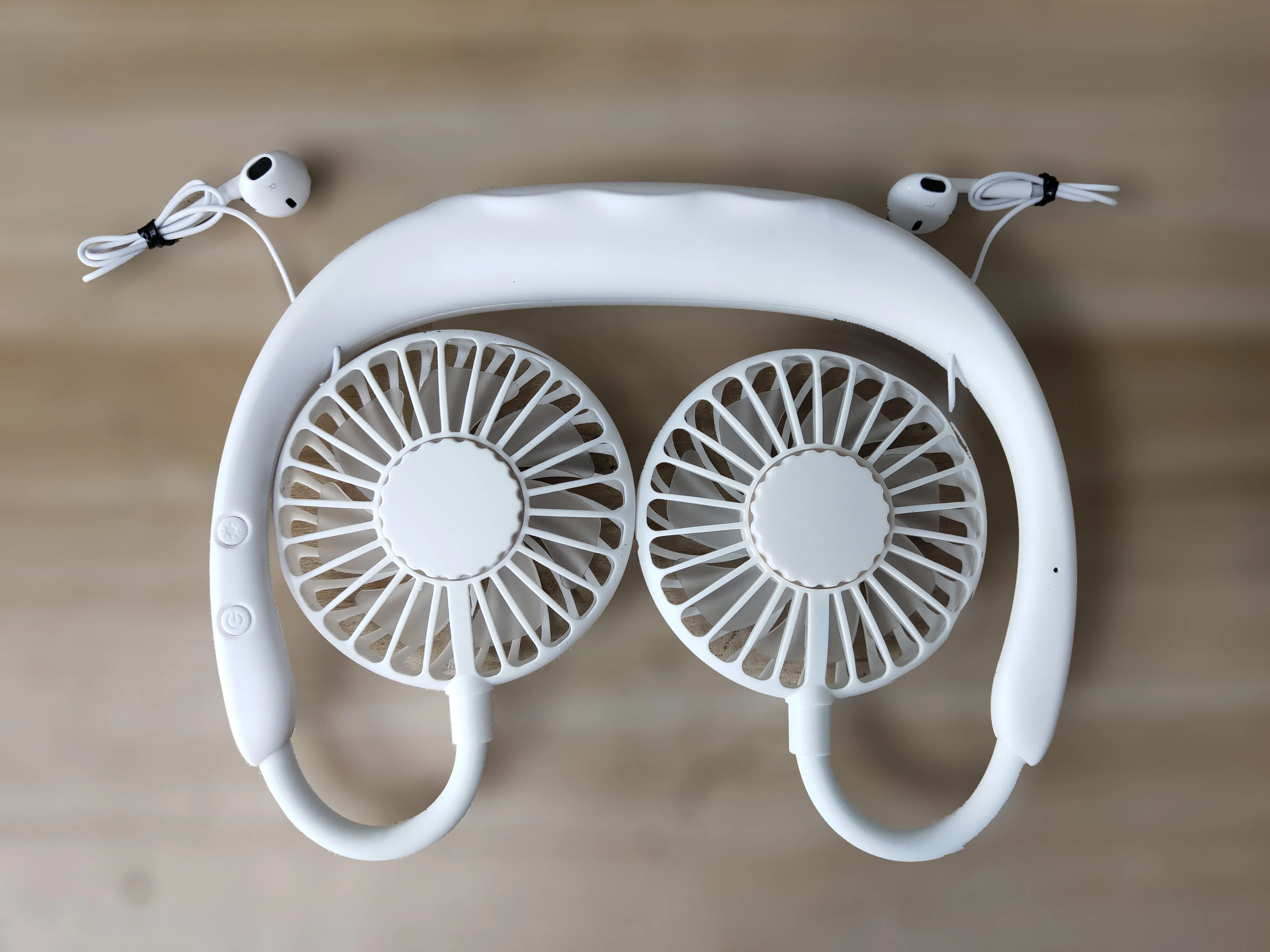 New Portable Earphone Neck Fan with Bluetooth Headphone Wireless Earbuds Wearable Fan LED Light Hands Free USB Rechargeable