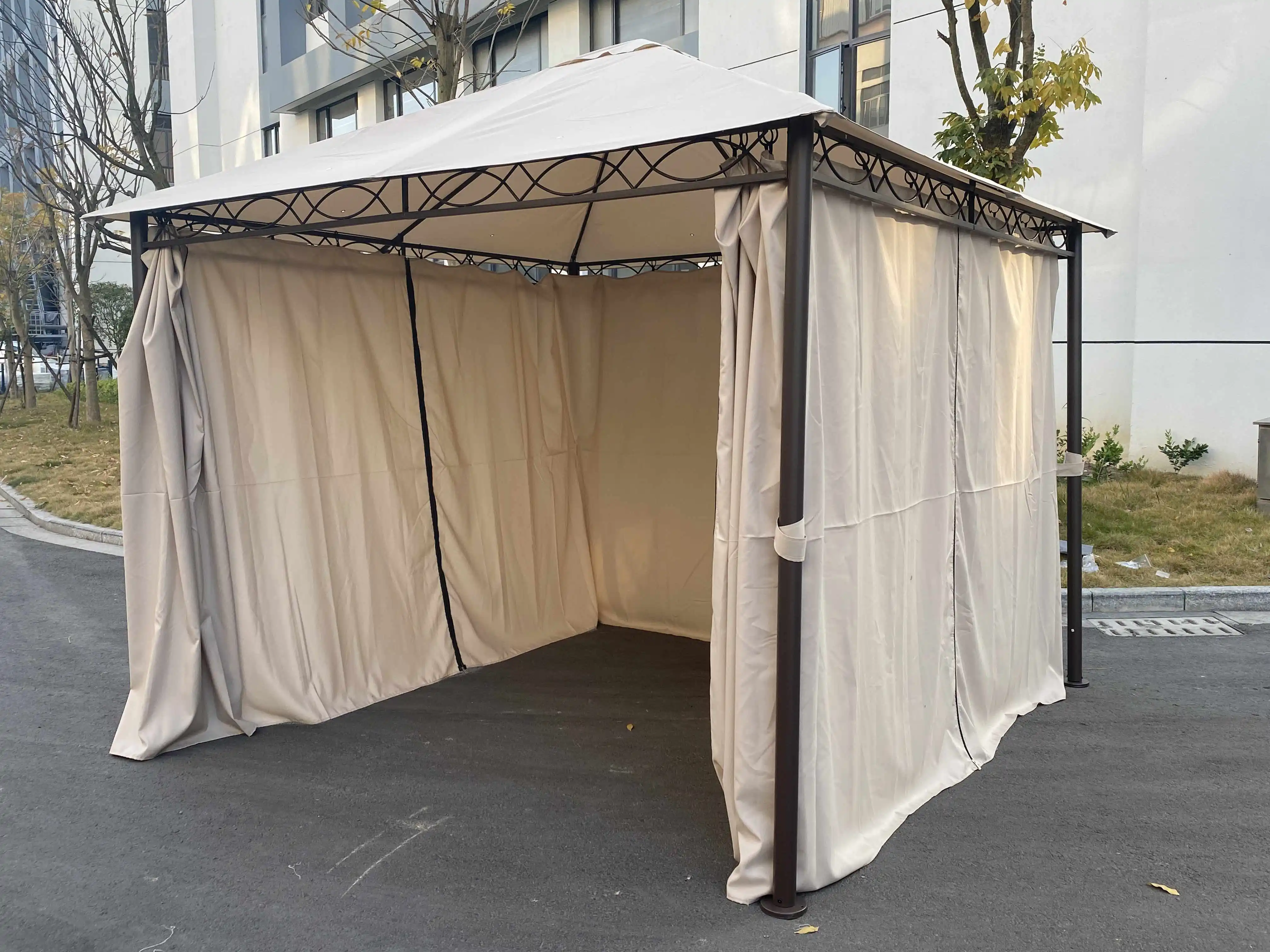 3X3M Outdoor Steel Garden Gazebo With Mesh Curtain Panels
