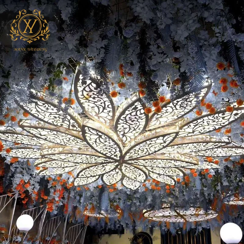 Wedding Stage Ceiling Light Decoration Luminous Petal Carved Flower Hanging Lamp Gold Light Decoration for Wedding