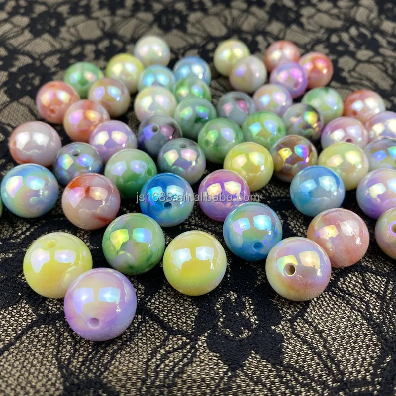 16mm DIY plated UV tie-dye color candy round acrylic beads for jewelry making pen beads bulk accessories wholesale