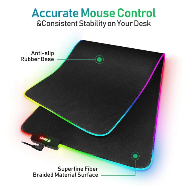 Пользовательский дизайн светящийся RGB LED резиновая база игровой коврик плоский для мыши rgb Коврик Для Мыши