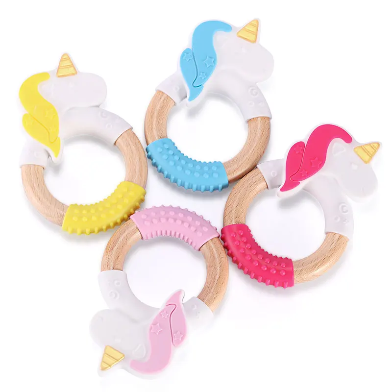 
Factory Price Wood Ring Bpa Free Silicone Teethers Mix Natural Wooden Teether 