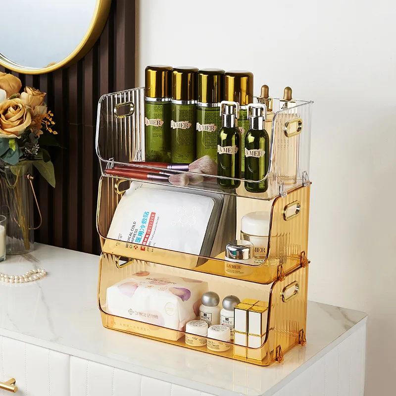 Wholesale Home Bathroom Movable Plastic Transparent Desktop Cosmetics Storage Shelf Rack Holder Multifunctional Racks