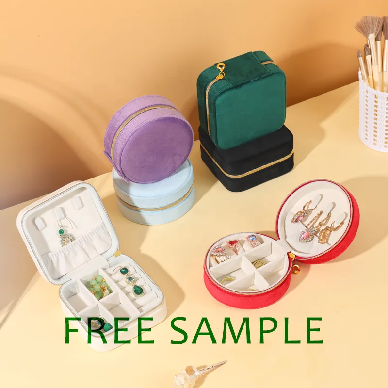 Luxury Small Portable Jewellery Organizer Case Display Custom Earring Necklace Ring Velvet Travel Jewelry Storage Box Packaging