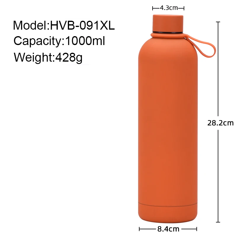 Large Capacity 1000ml Double Wall Stainless Steel Vacuum Bottle with Portable Silicone Lifting Ring in Comfortable Rubber Paint