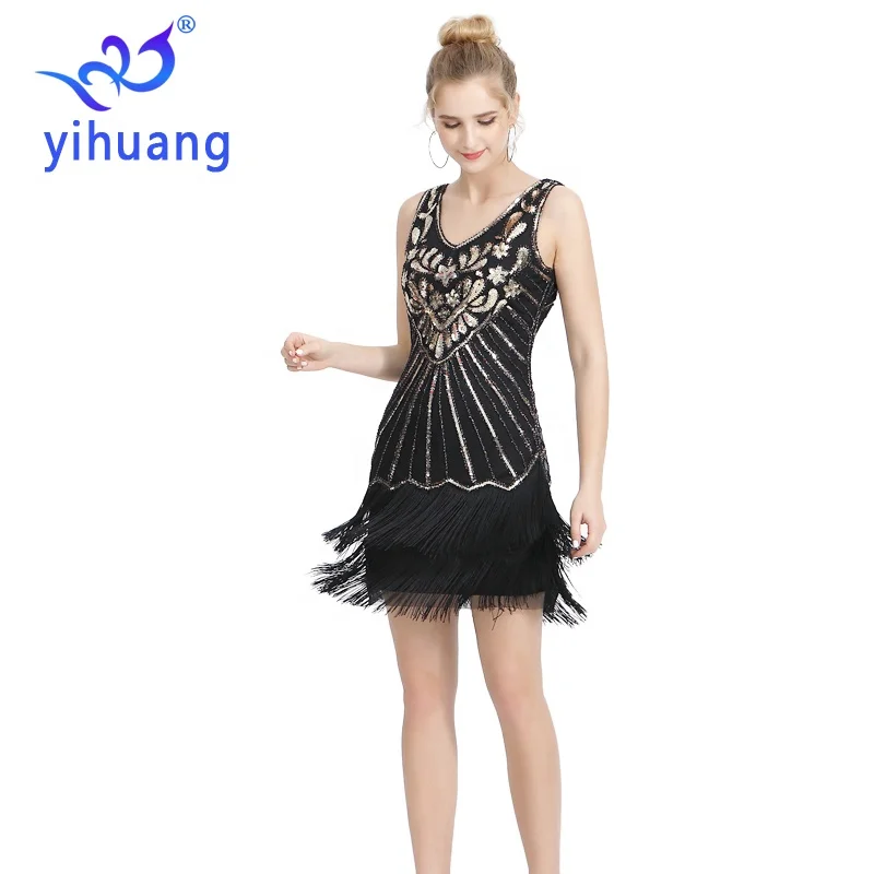 Factory Direct 1920s Vintage V-Neck Party Prom Dance Sequins Tassel Dresses Small Gowns for woman