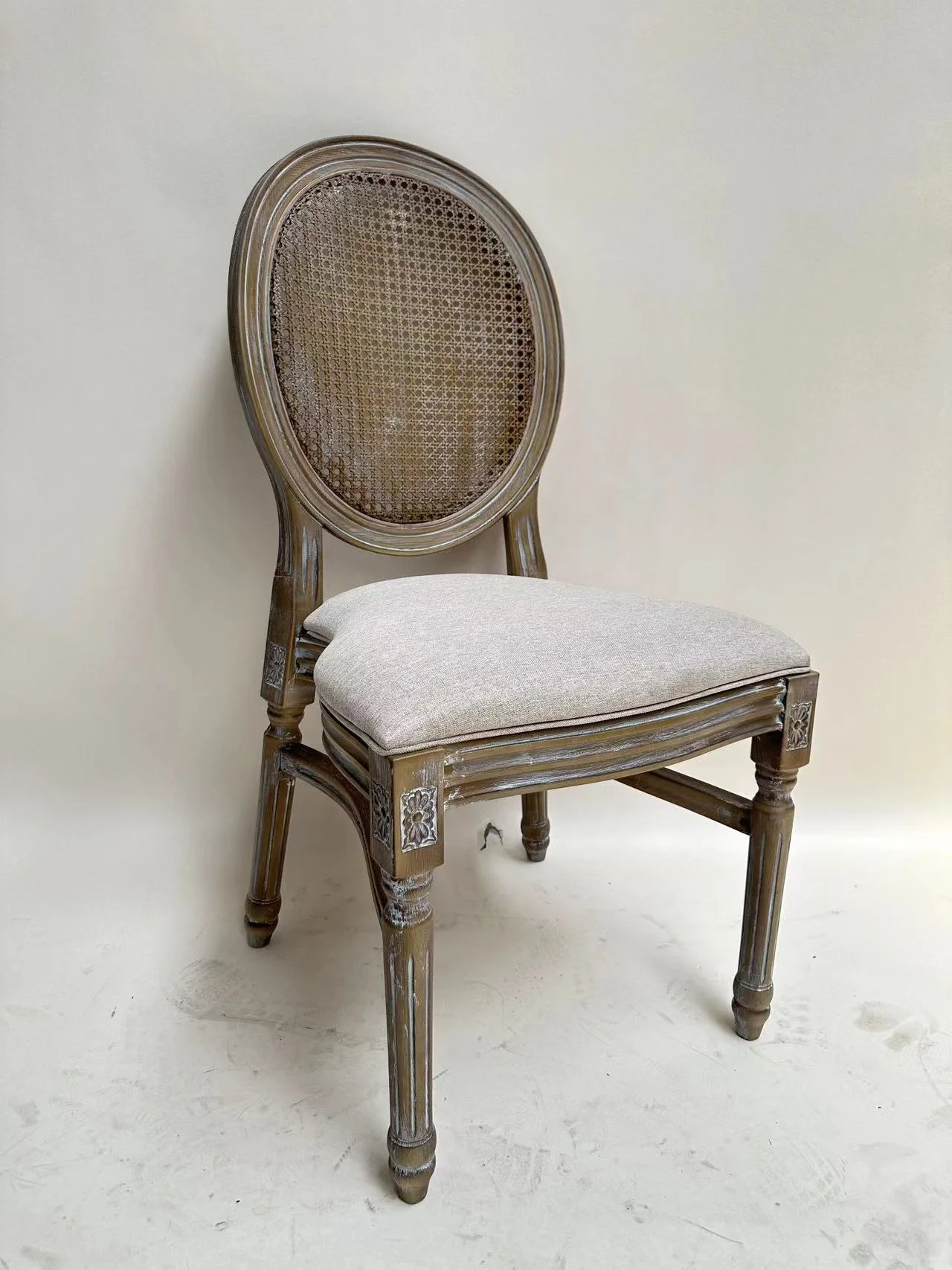 Plastic KD Stackable Cane Wicker Rattan Round Back Wedding Event Dining Ghost Chair