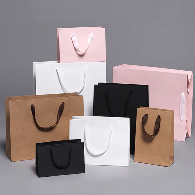 White Kraft Custom Gift Food Drink Packaging Shopping Paper Bag with Handle with Your Own Logo