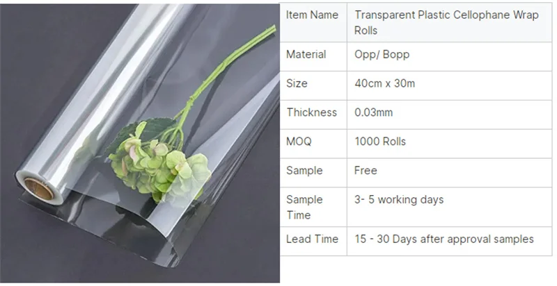 Wholesale Transparent Bopp Film Roll LDPE Soft Clear Plastic Wrap for Flowers Gift Casting Processed Cellophane Wrapping Film