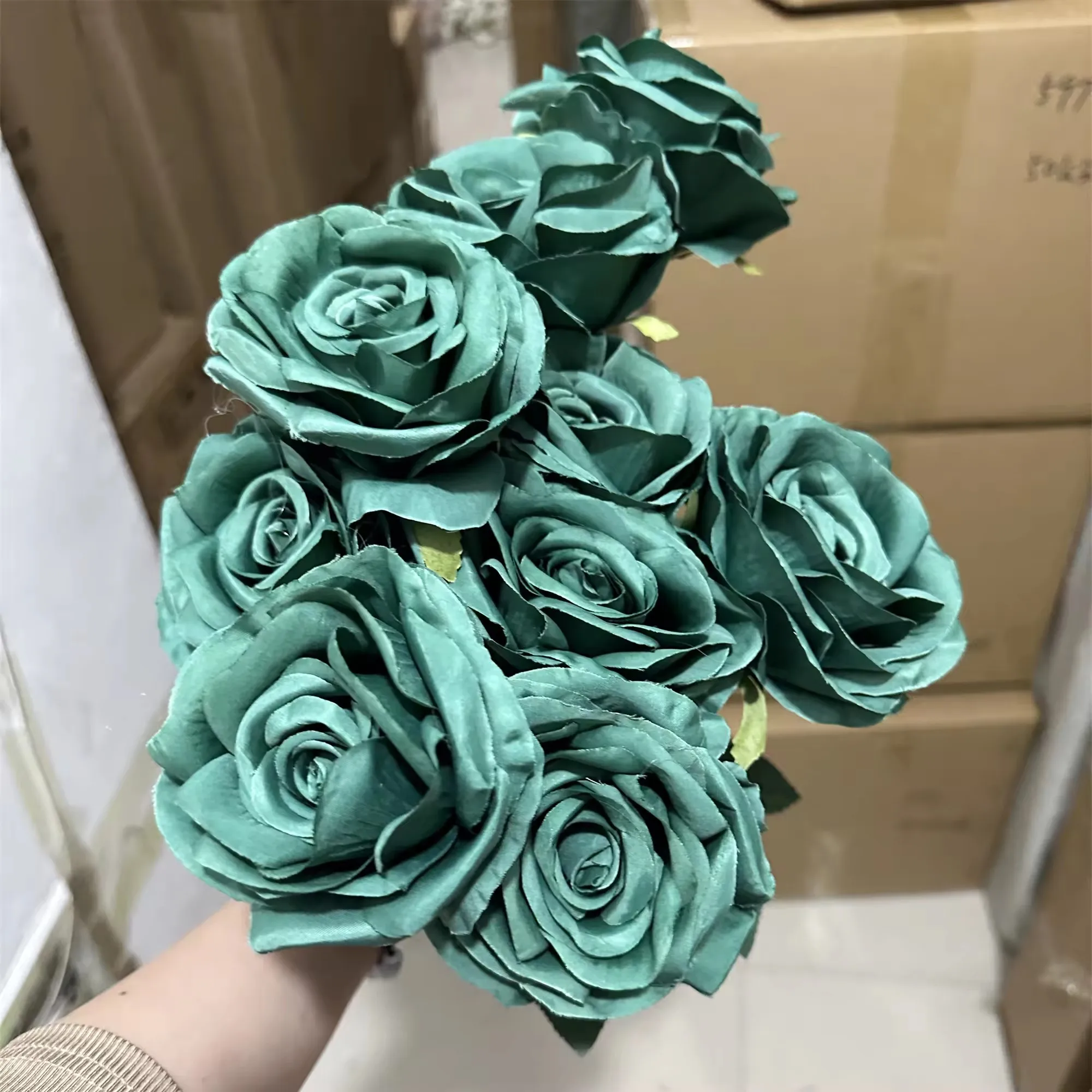 IFG 9 head silk wedding flowers decoration dark teal colour rose bouquet flower