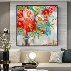 100% Handmade Abstract With Golden Foil Red Color Oil Painting Home Restaurant Decorative Painting