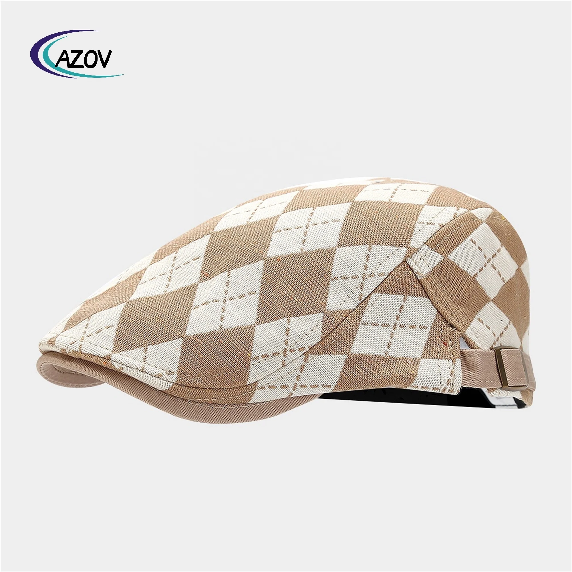 Rhombus Plaid Advance Hats Retro Workwear Fashion Peaked Cap Literary Newspaper Bay Hat
