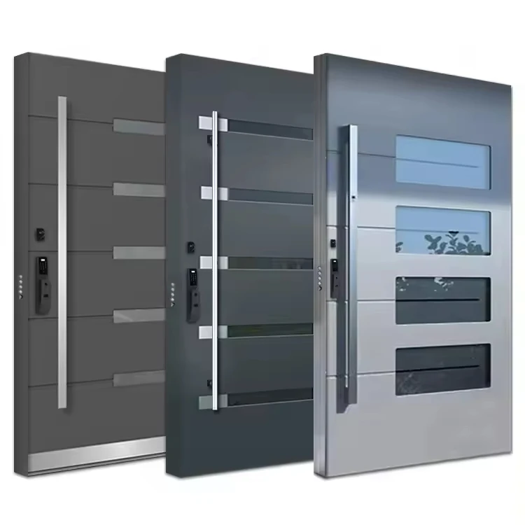 Modern Luxury Entrance Door External Main Bulletproof Casting Security Aluminum Security Door Solid Wood Front Door