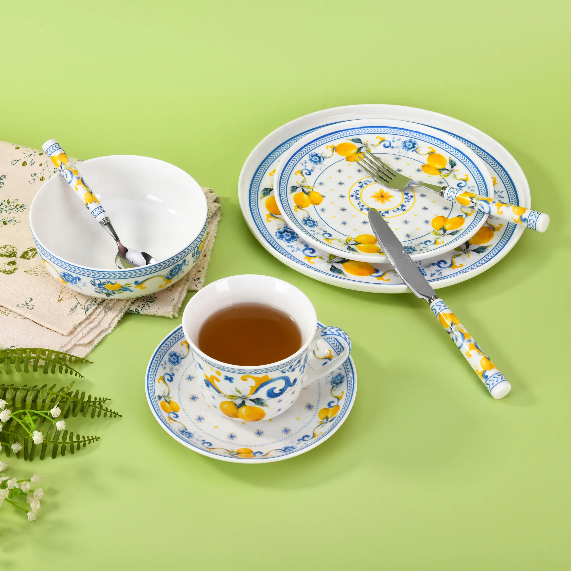 Steak Salad Fruit Food Dessert Creative Home Kitchen Gift Bowl Cup Mug Tableware Lemon Decal Ceramic Plate Dinnerware Dishes Set