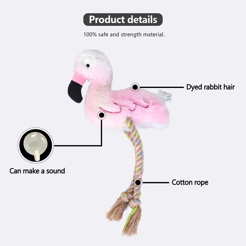 Anxiety Relief Dog Chew Toys Unicorn Heavy Duty Pink Undistruktable Plush Simulation Flamingo Dog Toy With Rope