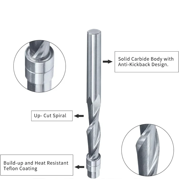 Customized 2 flute spiral upcut 6mm up cut flush trim router bit with Nano coating bearing spiral upcut end mill for acrylic