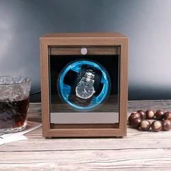 Wholesale Walnut Luxury Led Safe Watch Winder Tpd Wood Grey Single Automatic Watch Winder Gyroscope Cabinet Rotating Watch Case
