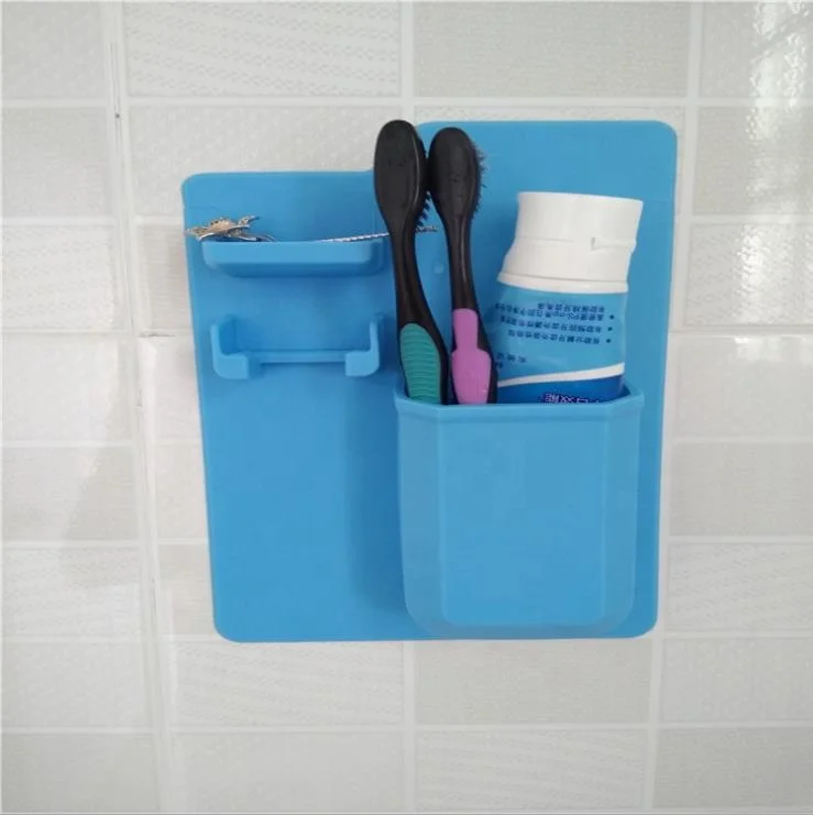 Multifunctional Bathroom Waterproof Non-slip Toothpaste Storage Rack Hanging Silicone Toothbrush Holder with Suction Cup