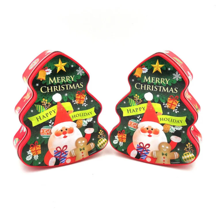 Christmas tin can tree shape Santa Claus metal box for gift packing