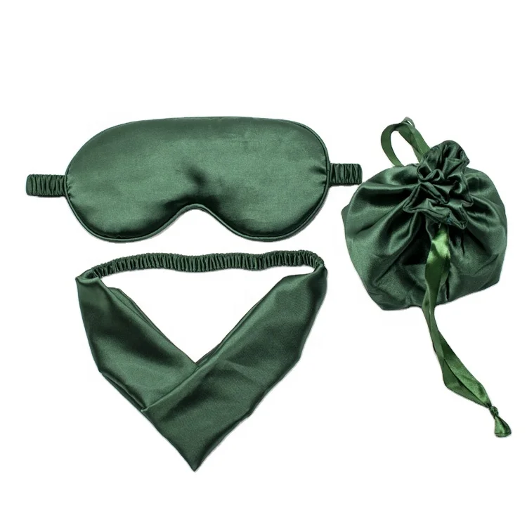 
OEM Quality Custom Green Imitated Silk Embroidery Contour Sleep Eyeshade Headbands Scrunchies For Travel Night Nap 
