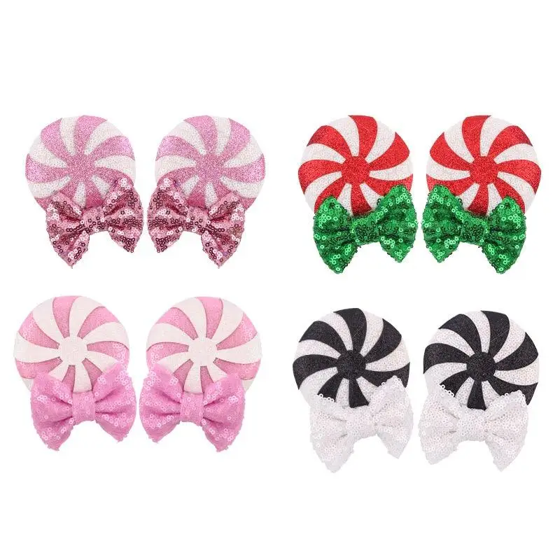 Baby girl bows colorful hair accessories sequins minnie ear hair pin glitter bow mickey ears hairpins for kids