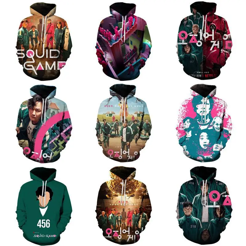 Film and Television Squid Game 3D Digital Printing squid game tracksuit hoodieHooded Comfortable squid game clothes suit costume