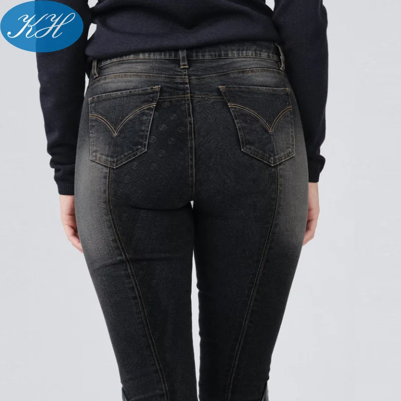 Штаны для верховой езды из эластичной джинсовой ткани с силиконовой нашивкой