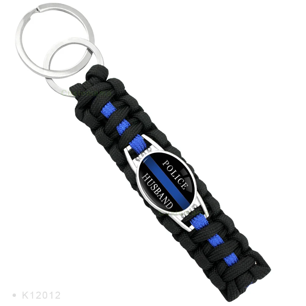 Survival Paracord Keychain Custom Logo Design for Policeman Polices Mom Wife Dad Sister Son Back the Blue Line Key Rings Chains