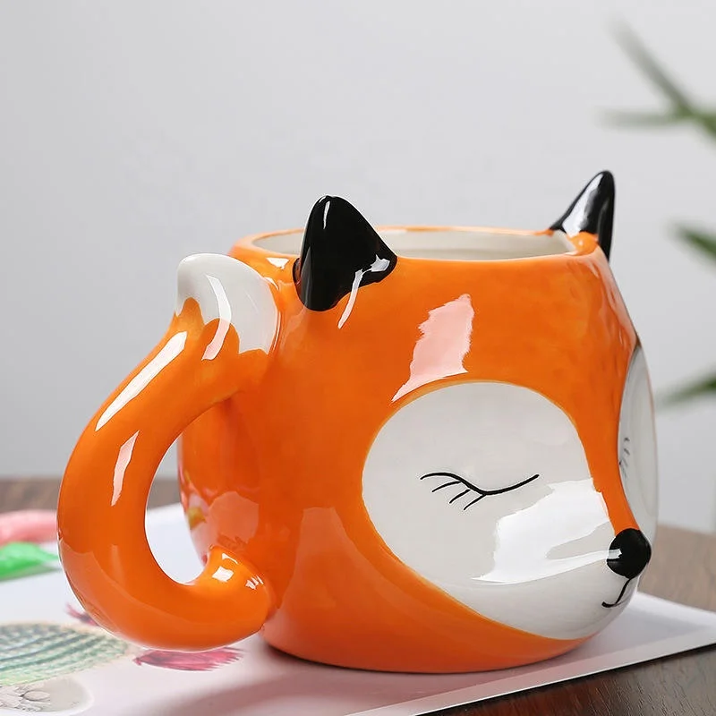 Cartoon mug fox shaped ceramic cup cute office cup breakfast milk cup personality
