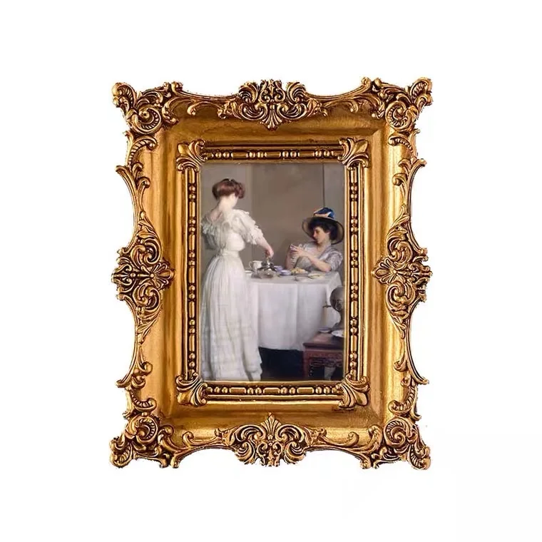 Large Luxury European Vintage Picture Oil Painting Photo Wooden Frames Gold Red Wood with UV Printed Mirror Effect