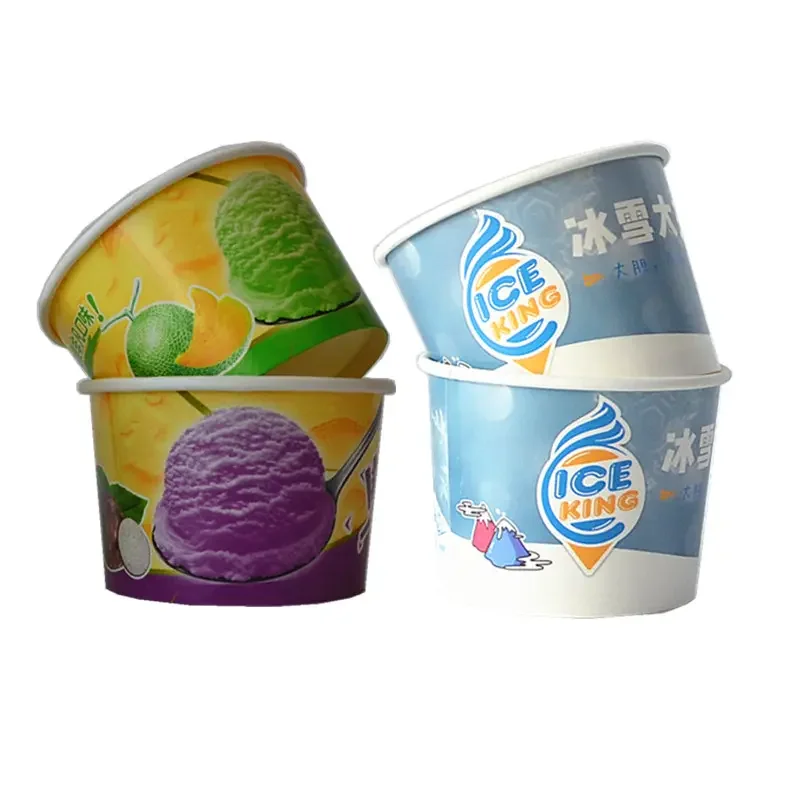 Food grade disposable packaging ice cream paper cup custom printed 3oz 5oz 8oz ice cream paper tub  with lid