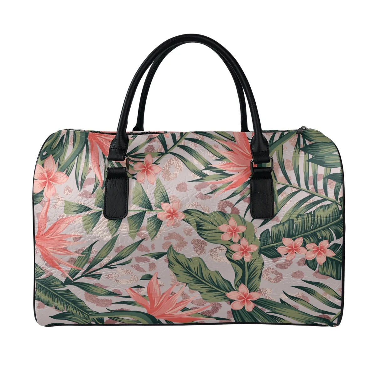 Custom leather duffle Travel Bags Leopard Skin Pattern Travel Bag Floral Tropical Design Luggage Overnight holdall Bags 2023