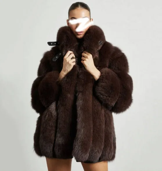 Factory Luxury Winter Ladies Fox Fur Overcoat Thick Warm Women Clothing Fox Fur Lady Real Fur Jacket Coat Outwear